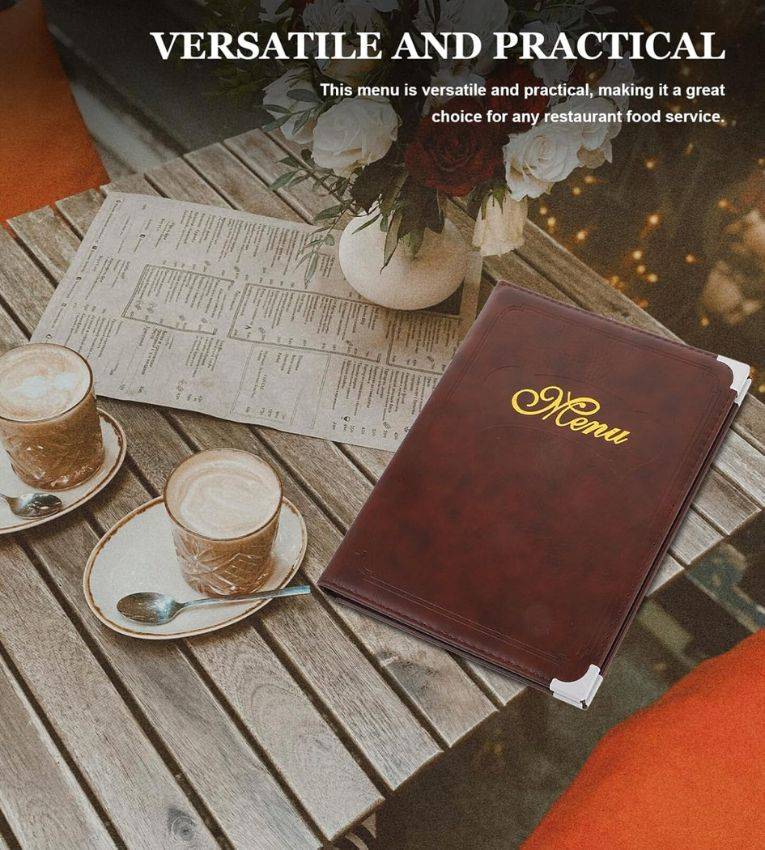 Porte-menu classique marron en similicuir 14 larges A4